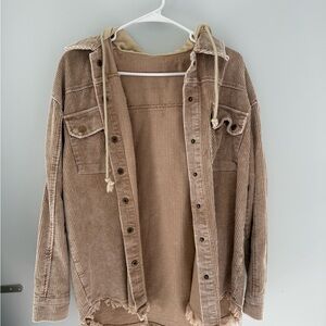 Brown Corduroy Jacket with Hoodie